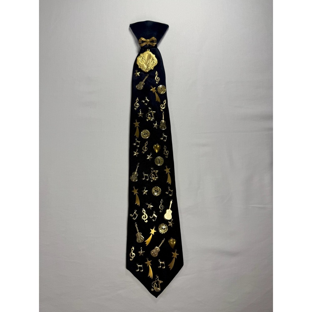 Giorgio Beverly Hills Black Clip On Tie Gold Music Charms Locket Novelty Tie